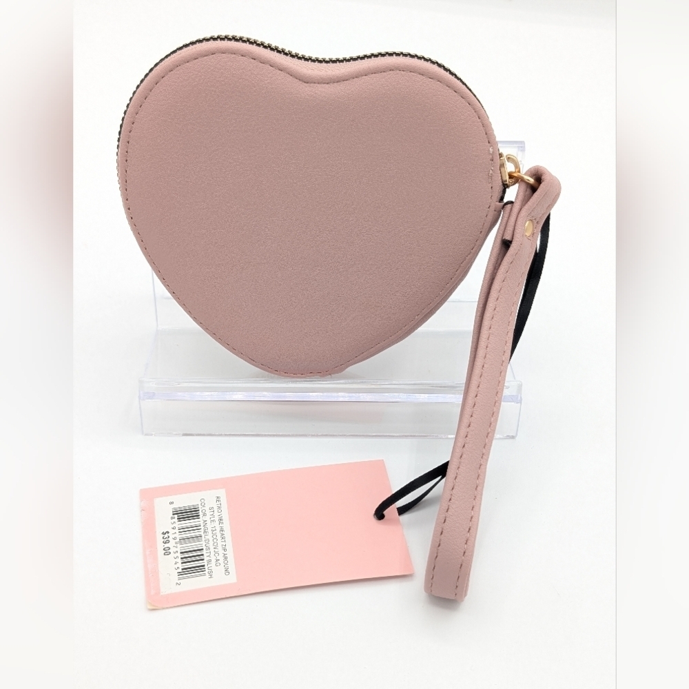 Juicy Couture Pink White Heart Coin Purse Retro Vibe Heart Zip Around - Picture 3 of 5